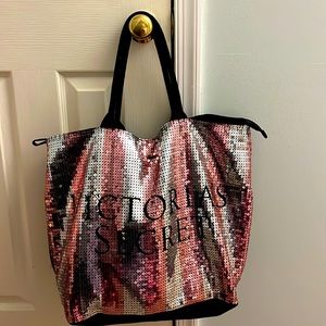 Extra Large Victorias Secret Pink Sequin Retired Tote Bag